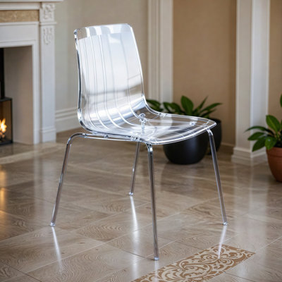 Hennings Dining Side Chair with Silver Chrome Legs and Vertical Ribbed Design Accent Kitchen Chair