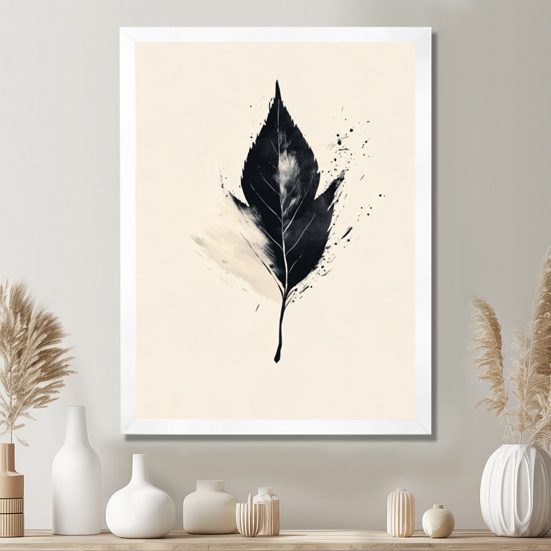 Feuille en coup de pinceau II - Tableau encadré noir, H 40 po x l 30 po, White Picture Framed