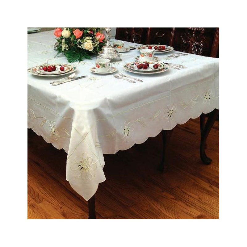  Nappe Brodée Bally Daisy, 70" L x 52" L, Beige
