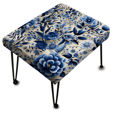 Cobalt Garden Scenes Victorian Pattern - Floral Rectangle Ottoman