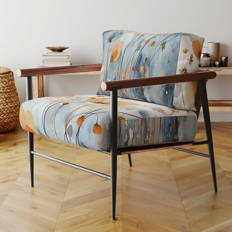 Fauteuil rembourré contemporain orange, bleu et silencieux Botanicals II, Noir