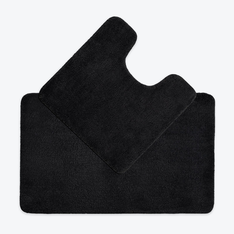 Allviya 2 Piece Bath Mat and Pedestal Mat Non Slip, Black