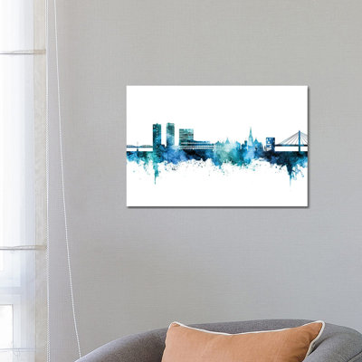 Umea Sweden Skyline Blue Teal by Michael Tompsett - Wrapped Canvas Print