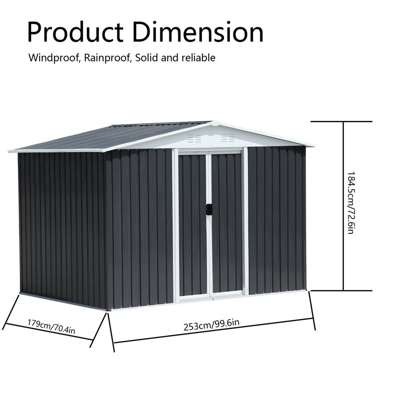 Gray 8 x 6 ft. Metal Storage Shed with Sliding Door