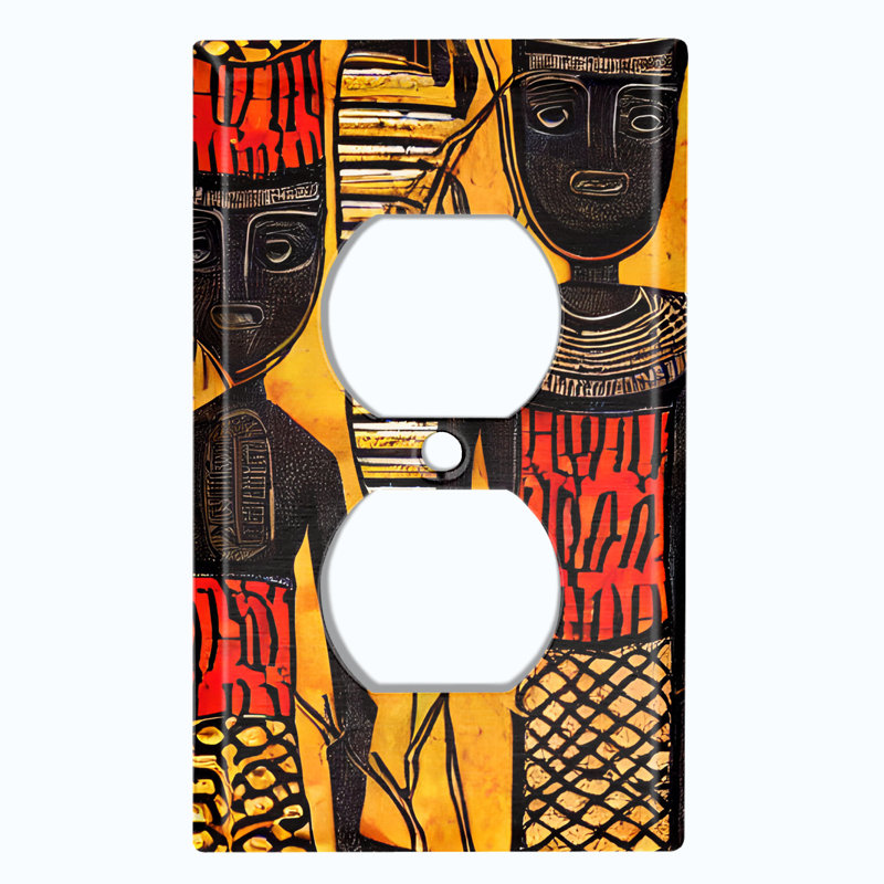Native African Culture Orange Copper Rust Patina Teal Print 1 - Gang Toggle Light Switch Standard Wall Plate