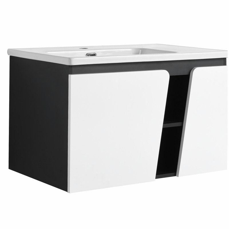 Meuble-lavabo mural flottant simple 32 po avec portes à fermeture en douceur