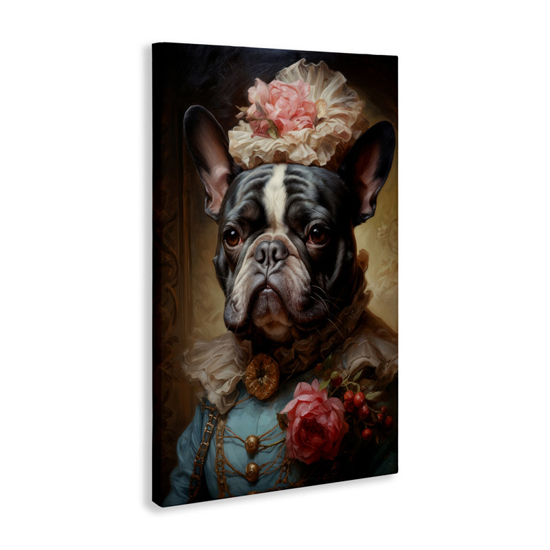 Élégante toile de portrait de bouledogue français, design par Wumples, H 45 po x l 30 po