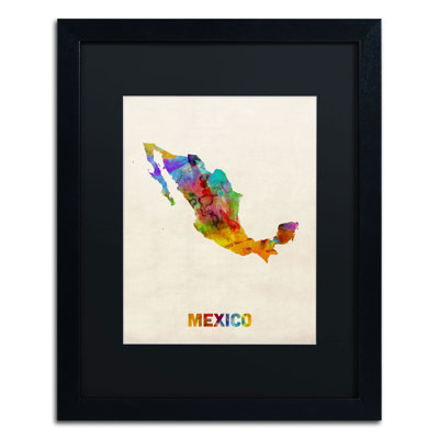 « mexico aquarelle map » par michael tompsett, impression encadrée