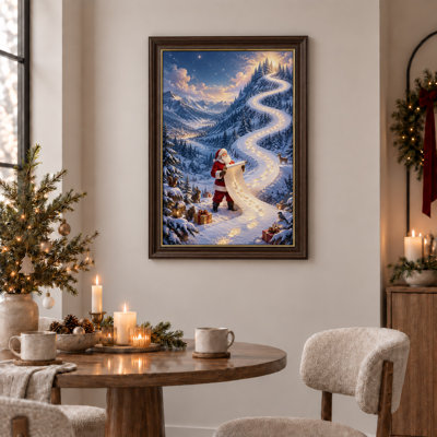 Père Noël tenant un rouleau lumineux sur toile de Noël