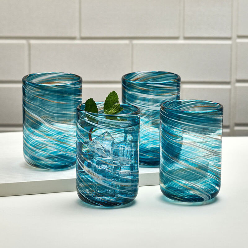 Tourbillon de couleur 15 oz Double verres à whisky, Transparent/bleu