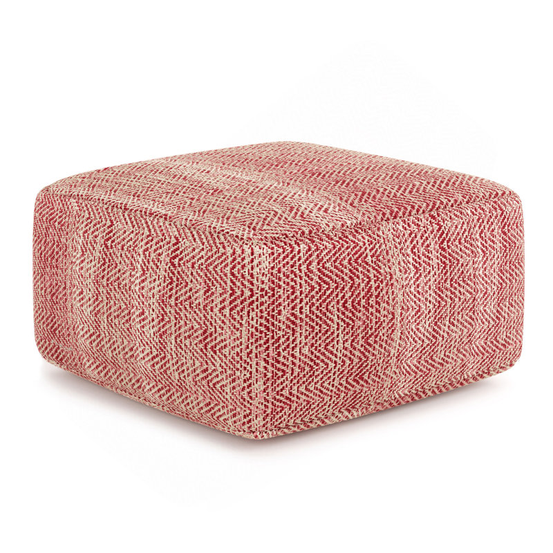 Pouf carré en tissu tissé à chevrons, Rose