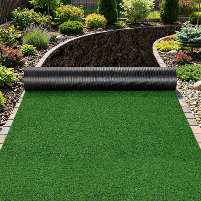 Rouleau de gazon artificiel 7 pi x 20 pi hauteur de velours 0,4 po avec trous de drainage