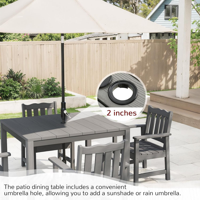 All-weather Patio 4-person Dining Table, Hips & Aluminum Frame Outdoor Dining Table With Umbrella Hole,, Gray