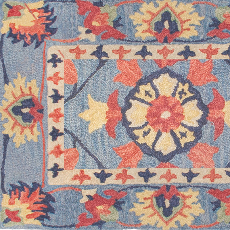 Williamsburg Floral Handmade Tufted Wool Blue/Red Area Rug, Runner 2'3" x 8'