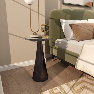 Sherborn Cole And Grey Aluminum Cone Geometric Accent Table With Textured Glass Tabletop by Willa Arlo Interiors