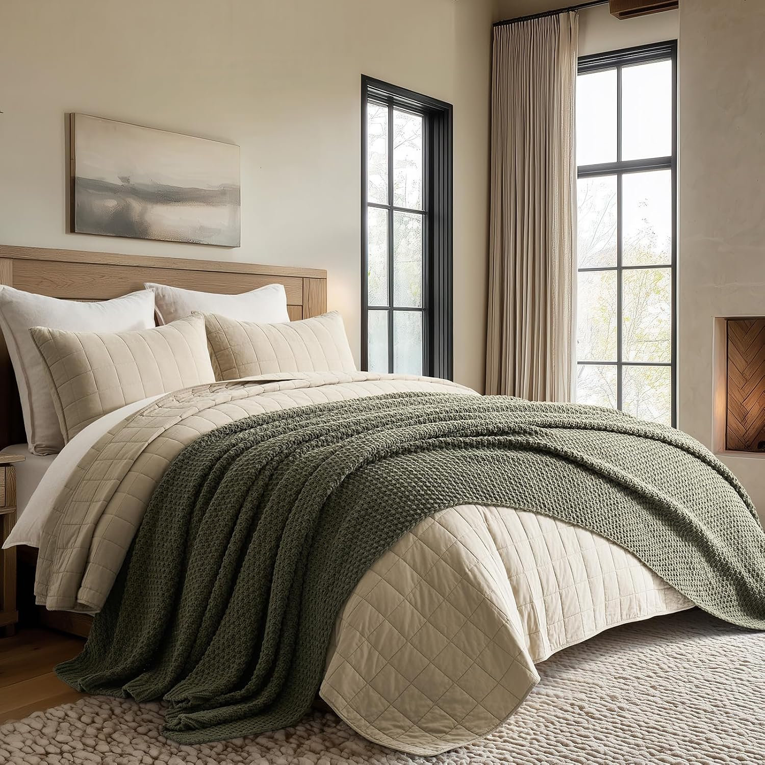 Chunky Chenille Weighted Throw Blanket, Olive Green, 108" L x 92" W