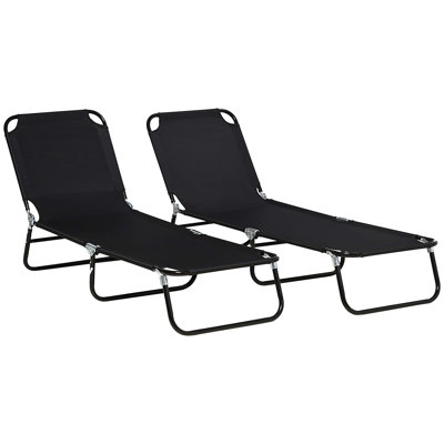 2 Piece Folding Chaise Lounge Chairs With 5-Level Reclining Back, Steel Frame For Outdoor Sun Tanning And Relaxation