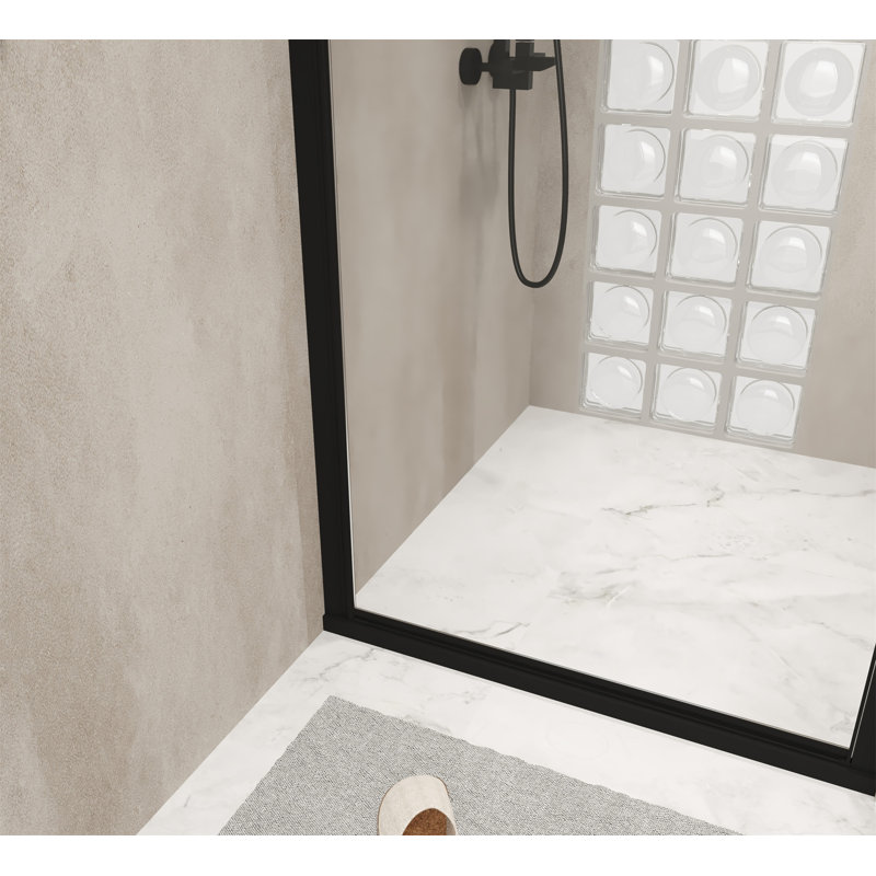 28"X 72" Pivot Shower Door Aluminum Frame, Half Frame ,1/4"(6Mm) Tempered Glass Explosion Proof Film,Stainless Steel Handle