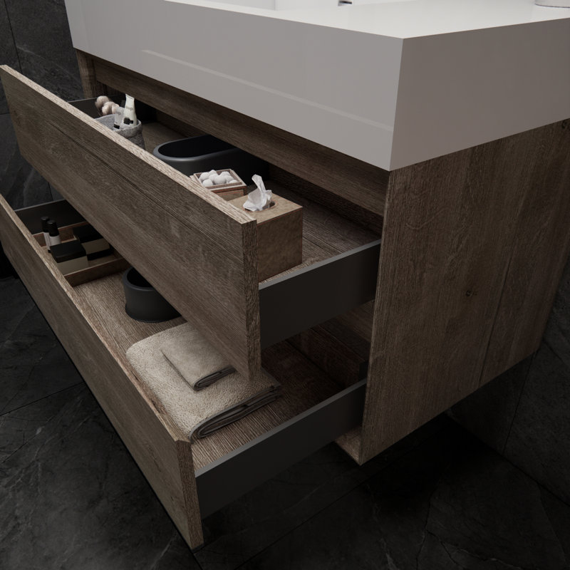 Meuble-lavabo mural simple 42 po Albizu, Gris