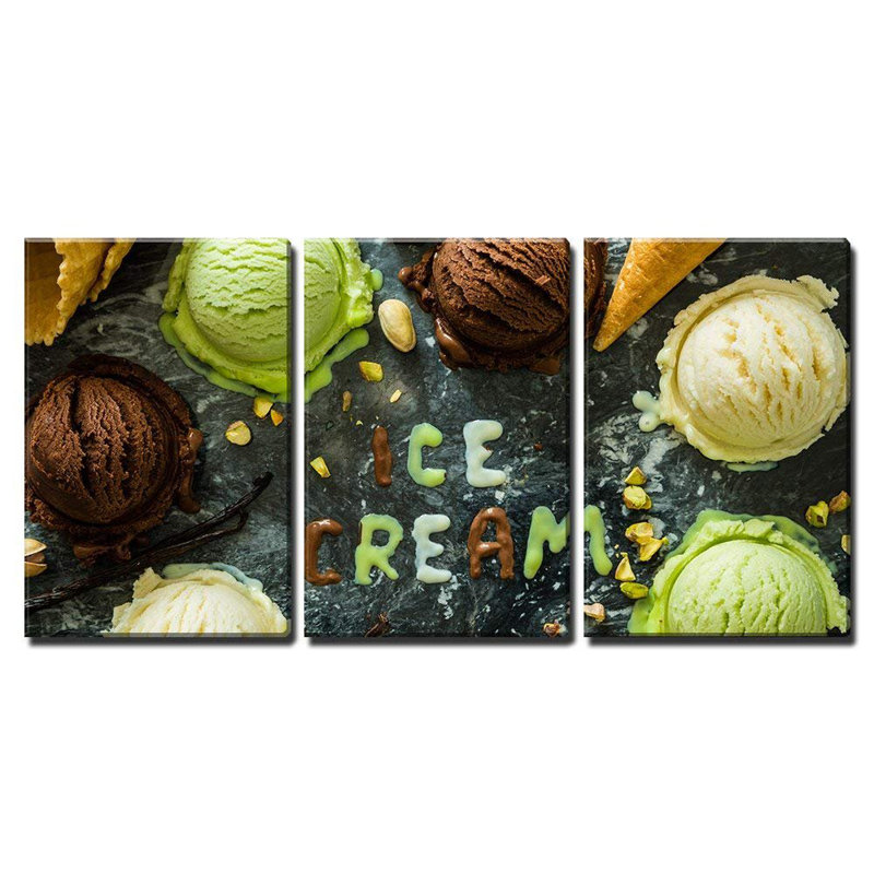 Selection of Ice Cream Scoops in White Bowls Copy Space Modern Wall Decor, 24" H x 48" W