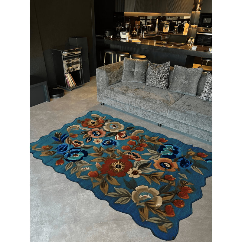 Tapis décoratif moderne à motif floral multicolore à motif floral Shape Collection, Rectangle 4 pi 11,06 po x 9 pi 10,11 po