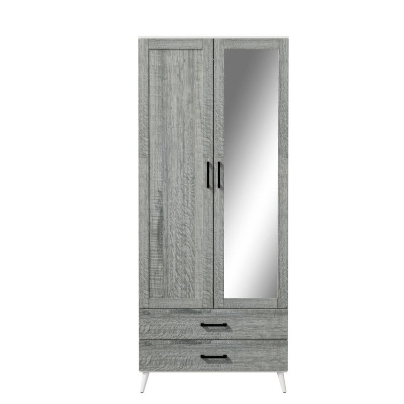 Bostick Solid Wood Wardrobe, White Ash Grey