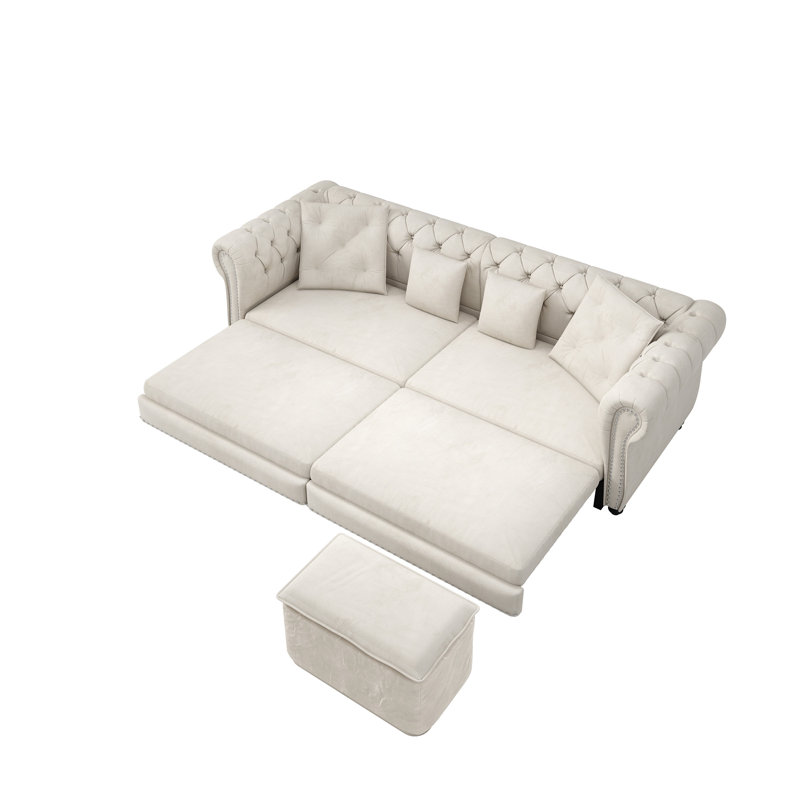Canapé Chesterfield, canapé-lit gigogne 3 en 1 de 89 po, canapé-lit convertible, canapé-lit très grand, méridienne, canapé en velours 3 places avec repose-pieds mobile, conception capitonnée