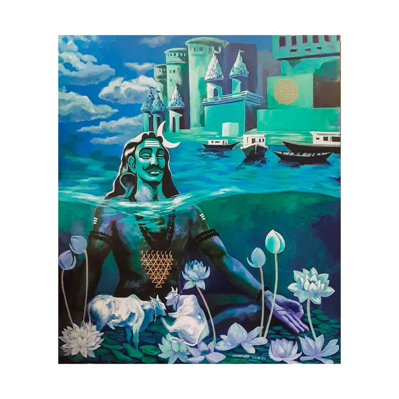 Shiva méditant sous l'eau | Acrylique sur toile | Par Debrata Basu