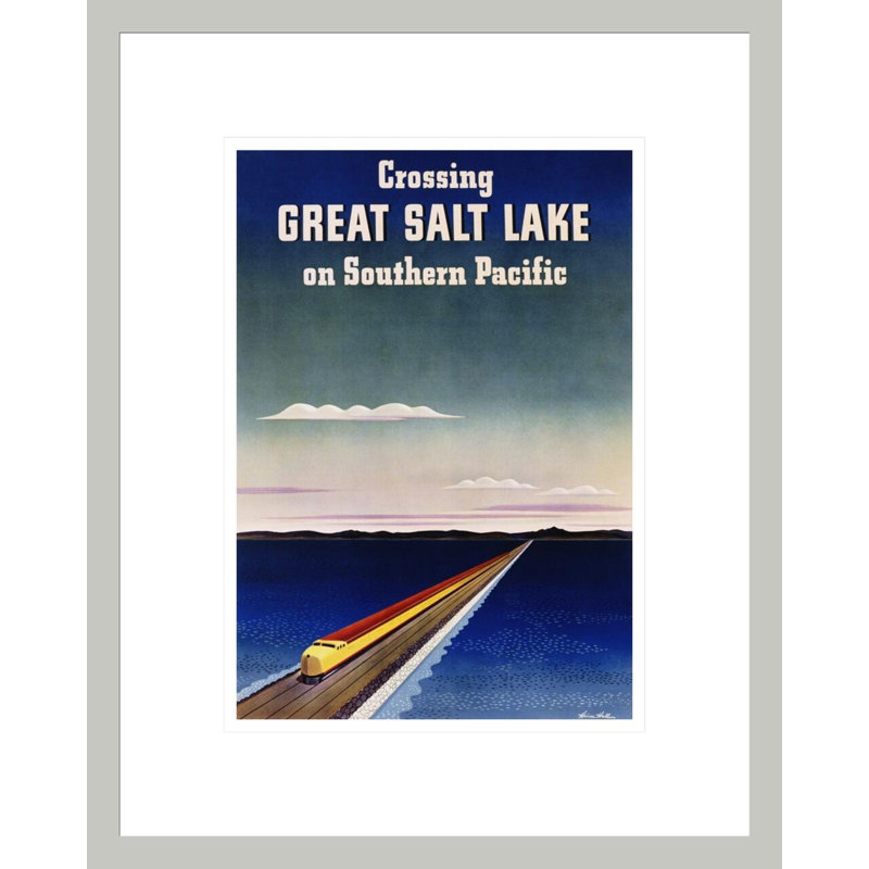 «Crossing Great Salt Lake on Southern Pacific» par Haines Hall, impression giclée sur cadre, 16.75" H x 13.39" W