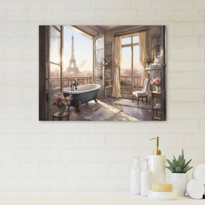 Bathtub Bliss With A View Of The Eiffel Tower II - Bathroom Floral Wall Art For Bathroom (PT62273)