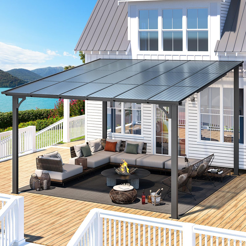 Mandalc Aluminum Pergola with Canopy, Black, 365.76cm x 365.76cm