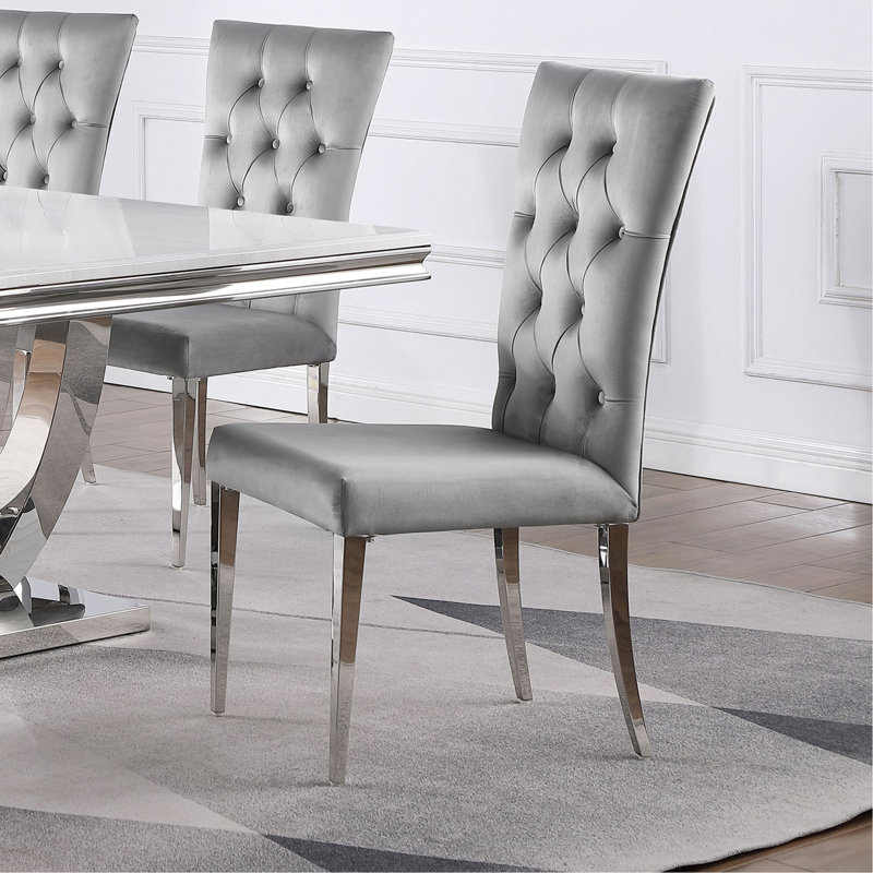 Ensemble de 2 chaises d'appoint rembourrées en velours, gris et chrome