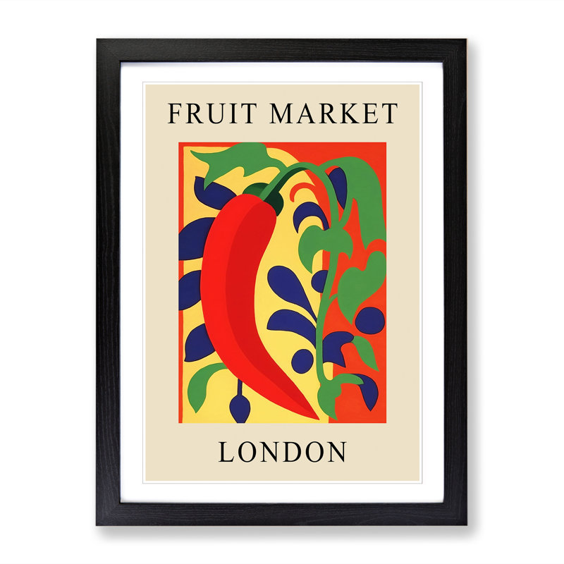 London Fruit Market Exhibition Red Chili Pepper - Single Picture Frame Print on Wood, 46cm H x 34cm W x 2cm D