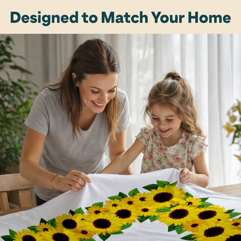 Ruibo Sunflower Garland Border Rectangle Stain-Resistant Polyester Floral Tablecloth, 120" L x 60" W