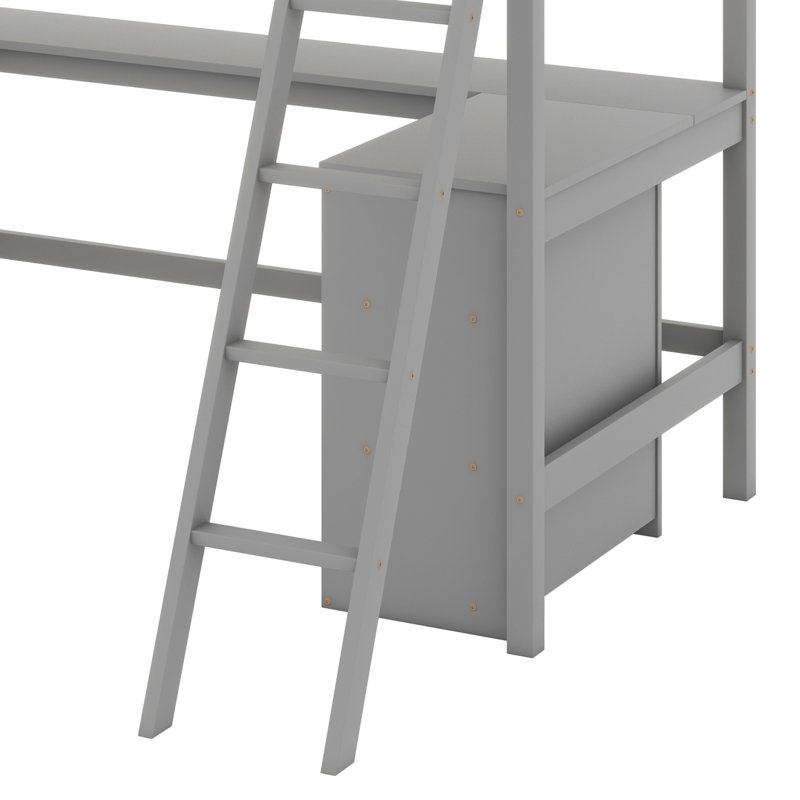 Lit mezzanine avec tablettes, bureau, Gris, Lit simple