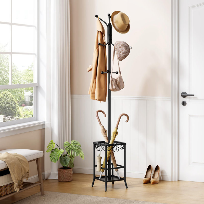 Portemanteau autoportant en métal avec 12 crochets et porte-parapluie intégré, portemanteau multifonctionnel pour bureau d'entrée