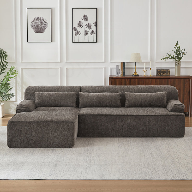 Canapé modulaire surdimensionné en L Chenille, design minimaliste, canapé-lit confortable pour salon, appartement sans assemblage requis