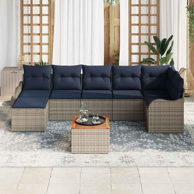 vidaXL Garden Sofa Set with Cushion 8 pcs Grey Poly Rattan