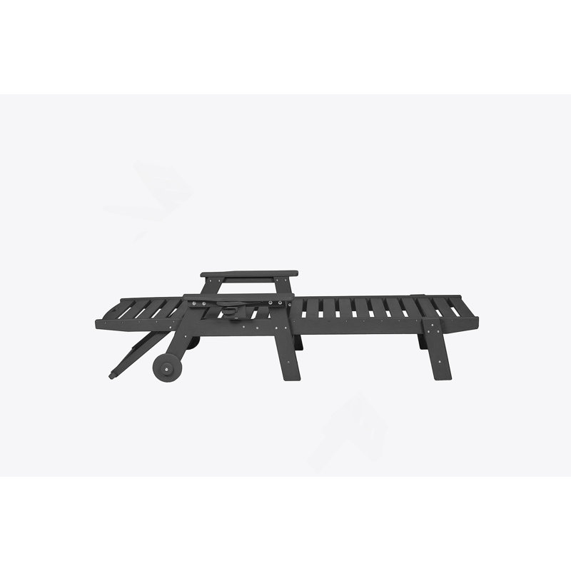 Outdoor Lounge Chair With Realistic Wood Texture, Oversized Chaise Lounge With 5 - Position Adjustment, Hdpe Material, Wheels And Cup Holder For Poolside And Deck Relaxation