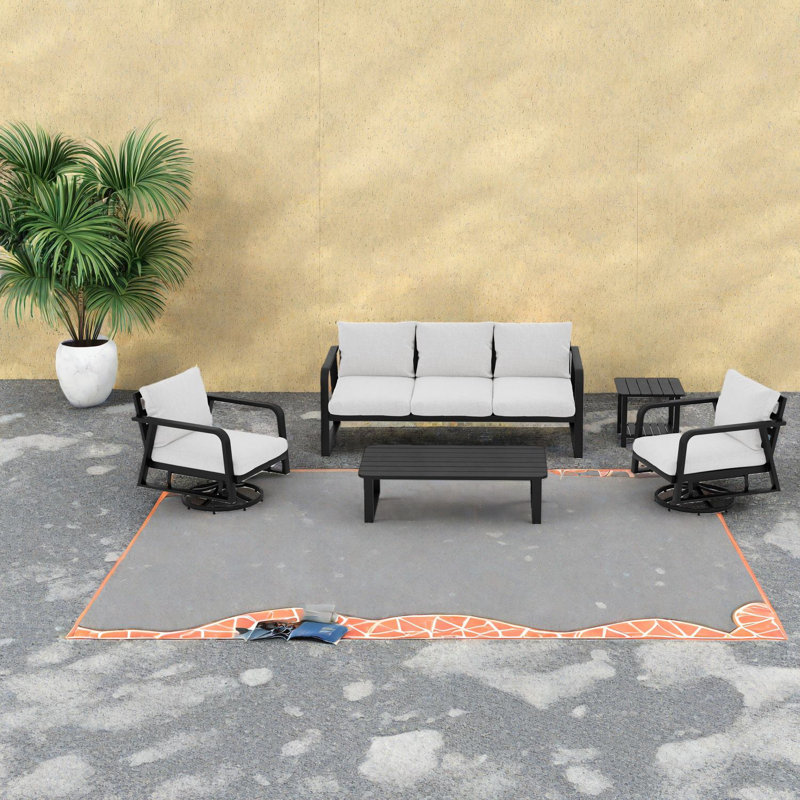 Canapés de patio pivotants, ensemble moderne 5 pièces en aluminium pour jardin