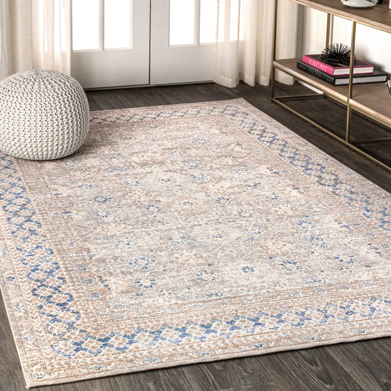 Ziva English Country Argyle Gray/Blue Rug, Rectangle 4' x 6'
