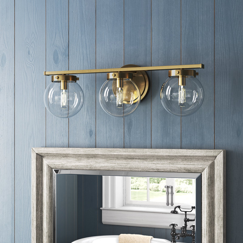 Finian 3-Light Dimmable Steel Vanity Light, Clear, Natural Brass