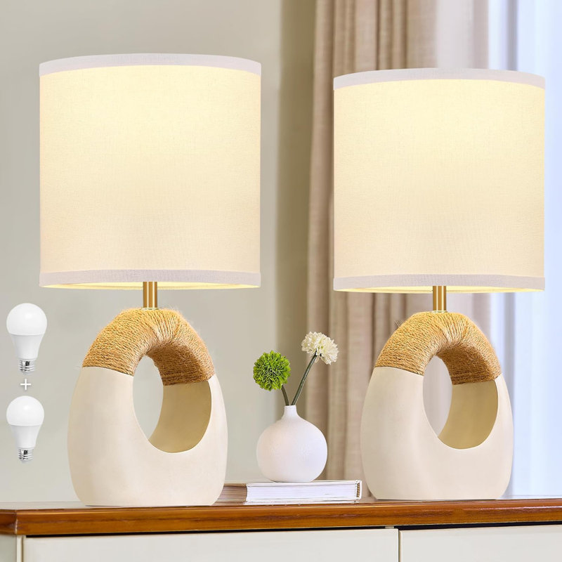 Ensemble de 2 lampes de table Boho avec 3 températures de couleur, ampoules DEL incluses, lampes de chevet de style campagne moderne pour chambre à coucher, salon, table de chevet