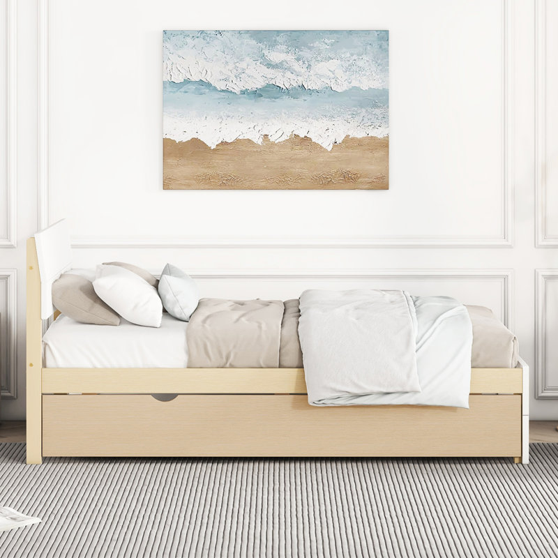 Luxueux cadre de lit simple avec aspect blanc ultrabrillant et lit gigogne pratique en chêne pour chambre à coucher