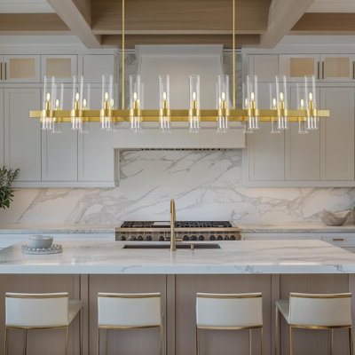 Gold Linear Chandeliers For Dining Room, 68" Rectangle Chandelier With Glass, 20-light Dining Room Chandeliers Over Table, Brass Chandelier For Kitchen Island, Modern Pendant Light(bulbs Included)