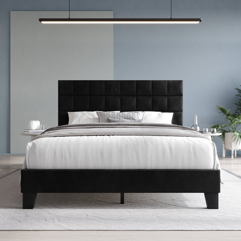 Cheneka Upholstered Unfinished Platform Bed, Full, Black