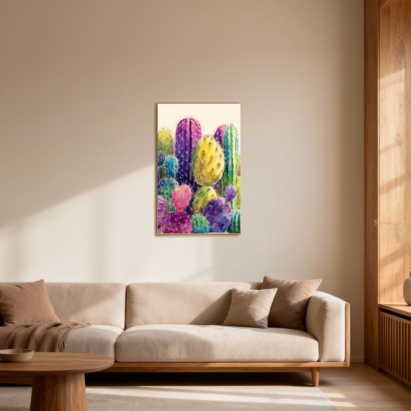 Plantes et fleurs, impression de motif de cactus coloré, H 12 po x l 18 po
