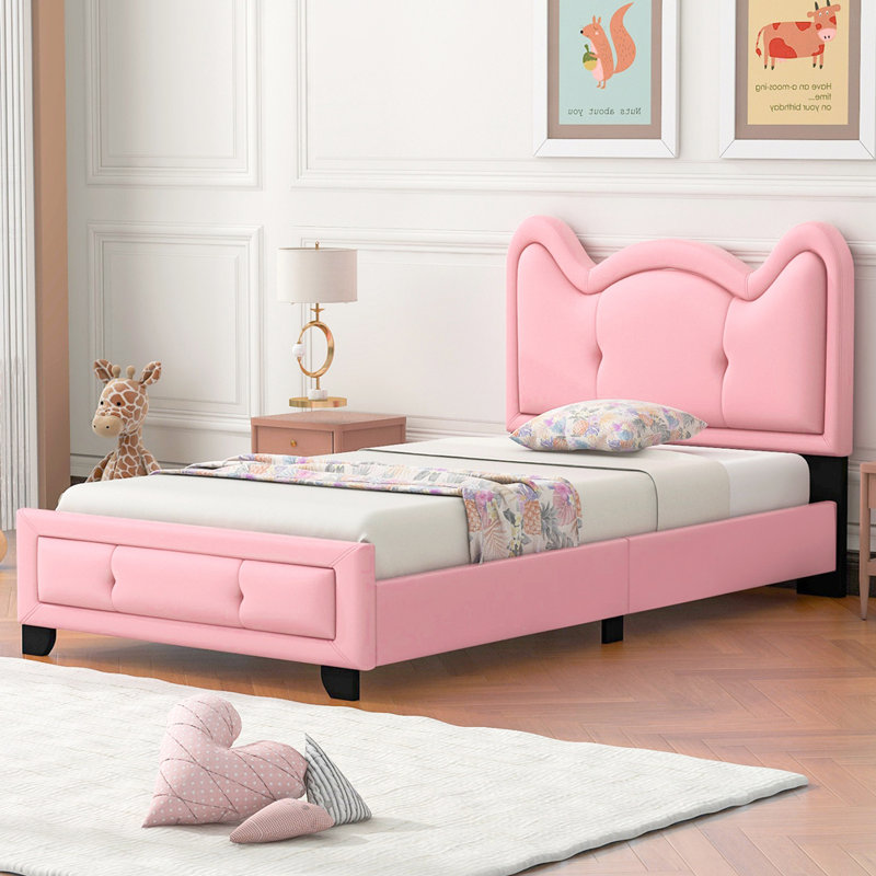Ceasar Vegan Leather Platform Bed, Twin, Pink