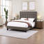 Élégant grand lit tapissier avec tête de lit capitonnée au fini espresso brun - aucun sommier nécessaire, structure en contreplaqué et pin durable pour les chambres à coucher modernes, assemblage facile inclus-136247559