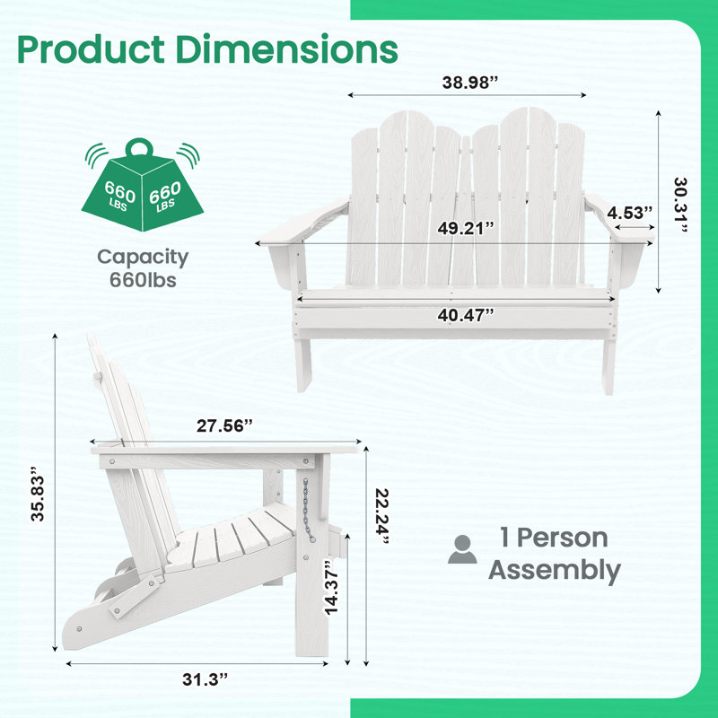 Chaise Adirondack pliante en PEHD Creaghan, Blanc
